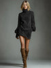 Women faux suede retro lapel mini dress 2 XS