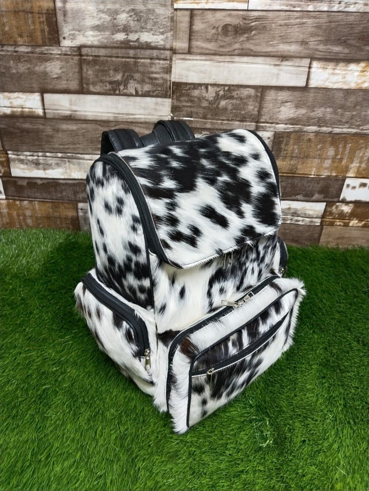 Natural Black White Cowhide Backpack