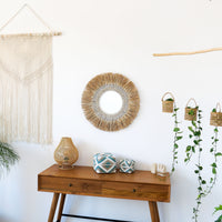 Boho Style Natural Raffia Sea shells Round Mirror