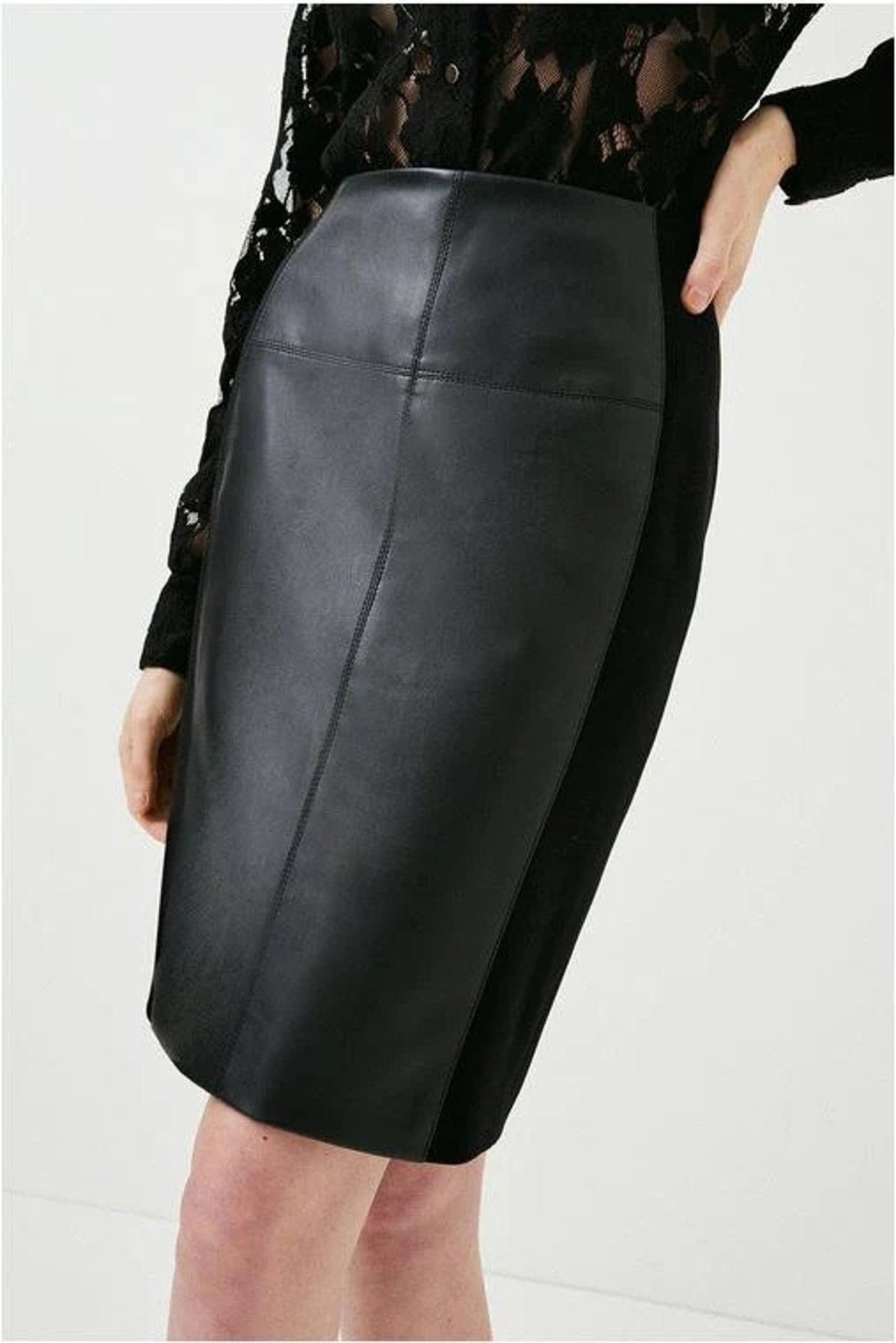 Women's Black Lambskin Leather Pencil Skirt