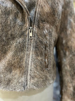 Real Cowhide Fur Coat Tan Grey