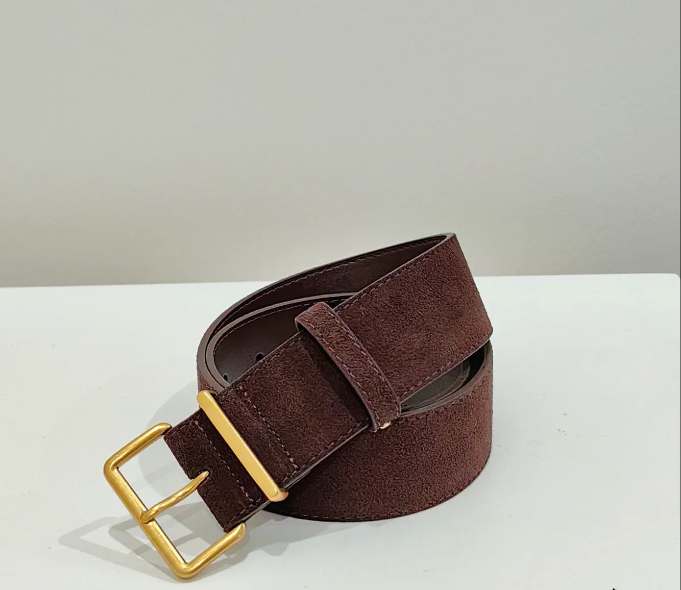 Women suede leather wide belt for coats coffee