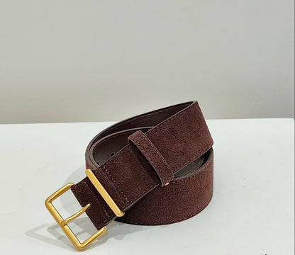 Women suede leather wide belt for coats coffee