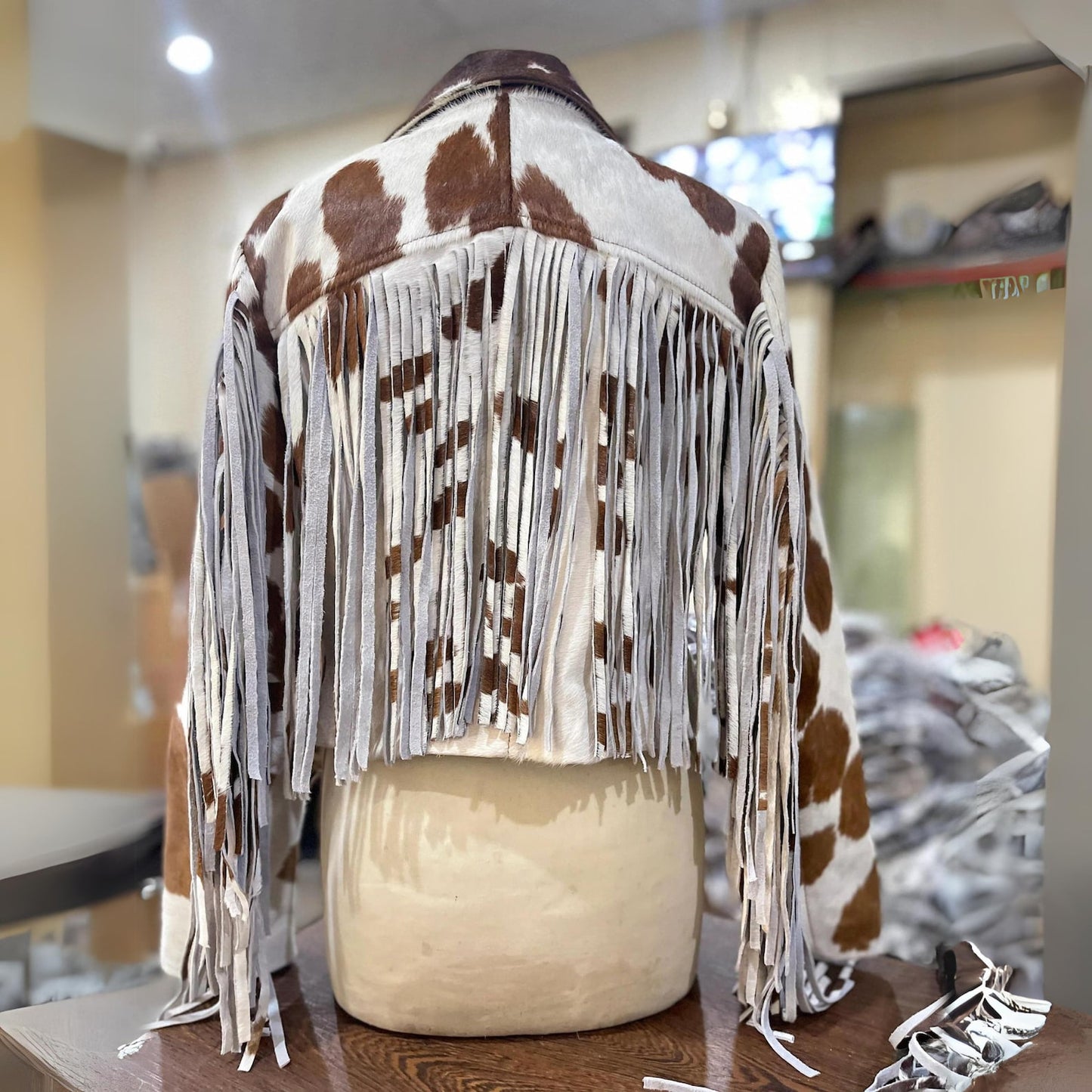 Western Style Hair on Hide Jacket with Fringe