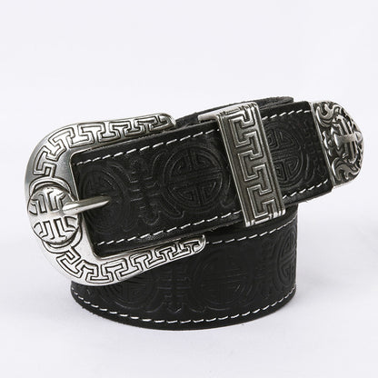 Men's Genuine Rodeo Leather Belt with Silver Buckle