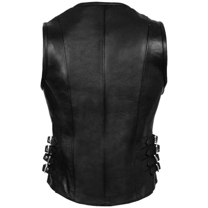 Slim fit Women's Black Leather Biker Vest