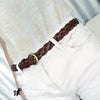 Slim Brown Braided Leather Waist Belt with Gold Buckle