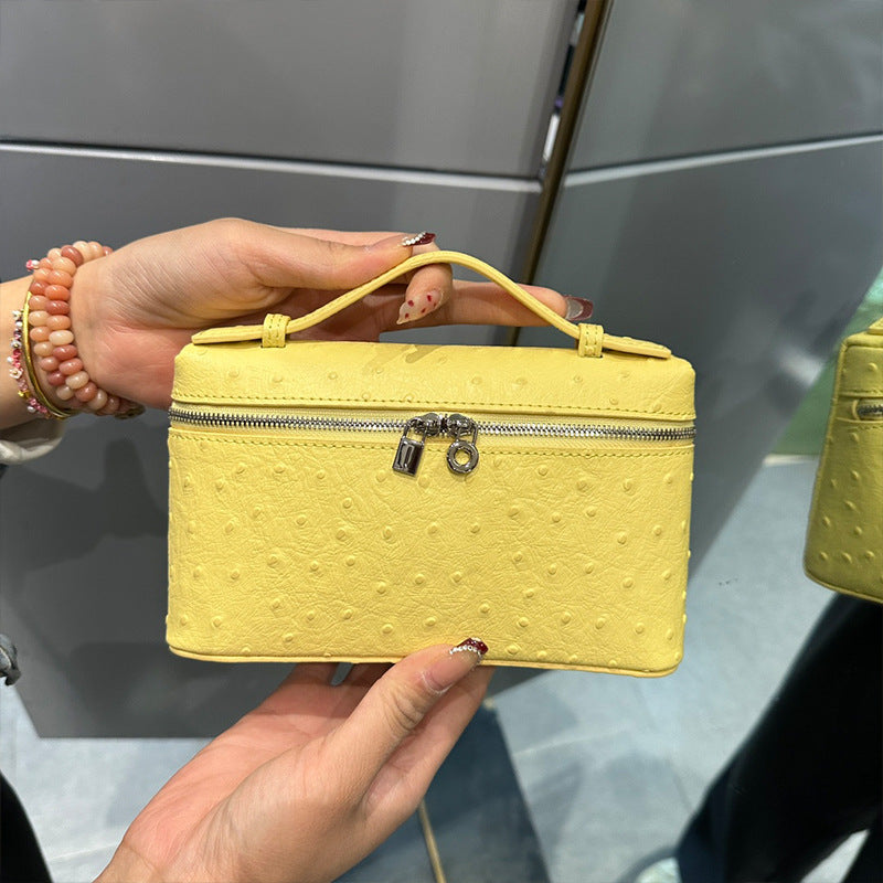 Genuine Leather Small Handbag with Ostrich Pattern