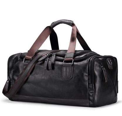 Unisex Black Leather Travel Luggage Bag