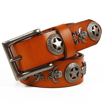 Full Grain Leather Belt with Skull Rivets