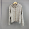 Women Mohair Cashmere Sequin Zip Cardigan Hoodie