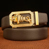 Men’s Full-Grain Leather Belt with Gold Tiger Buckle 2 110 cm