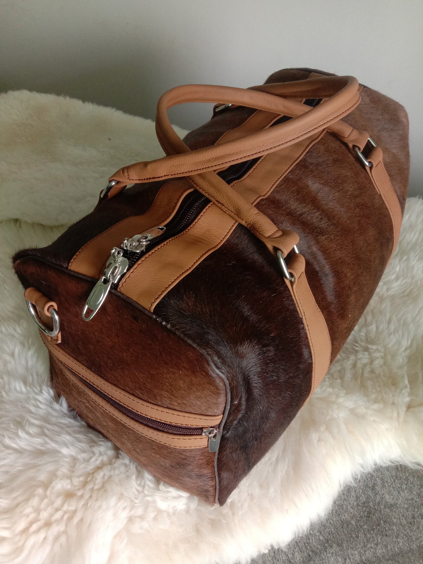 Solid Brown Cowhide Duffle bag