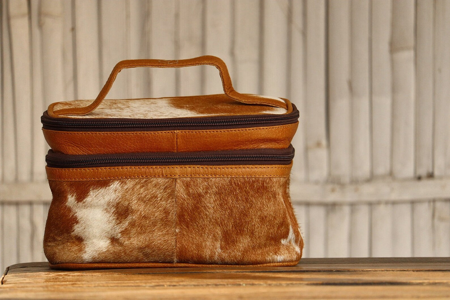 Cowhide vanity make up bag travel kit