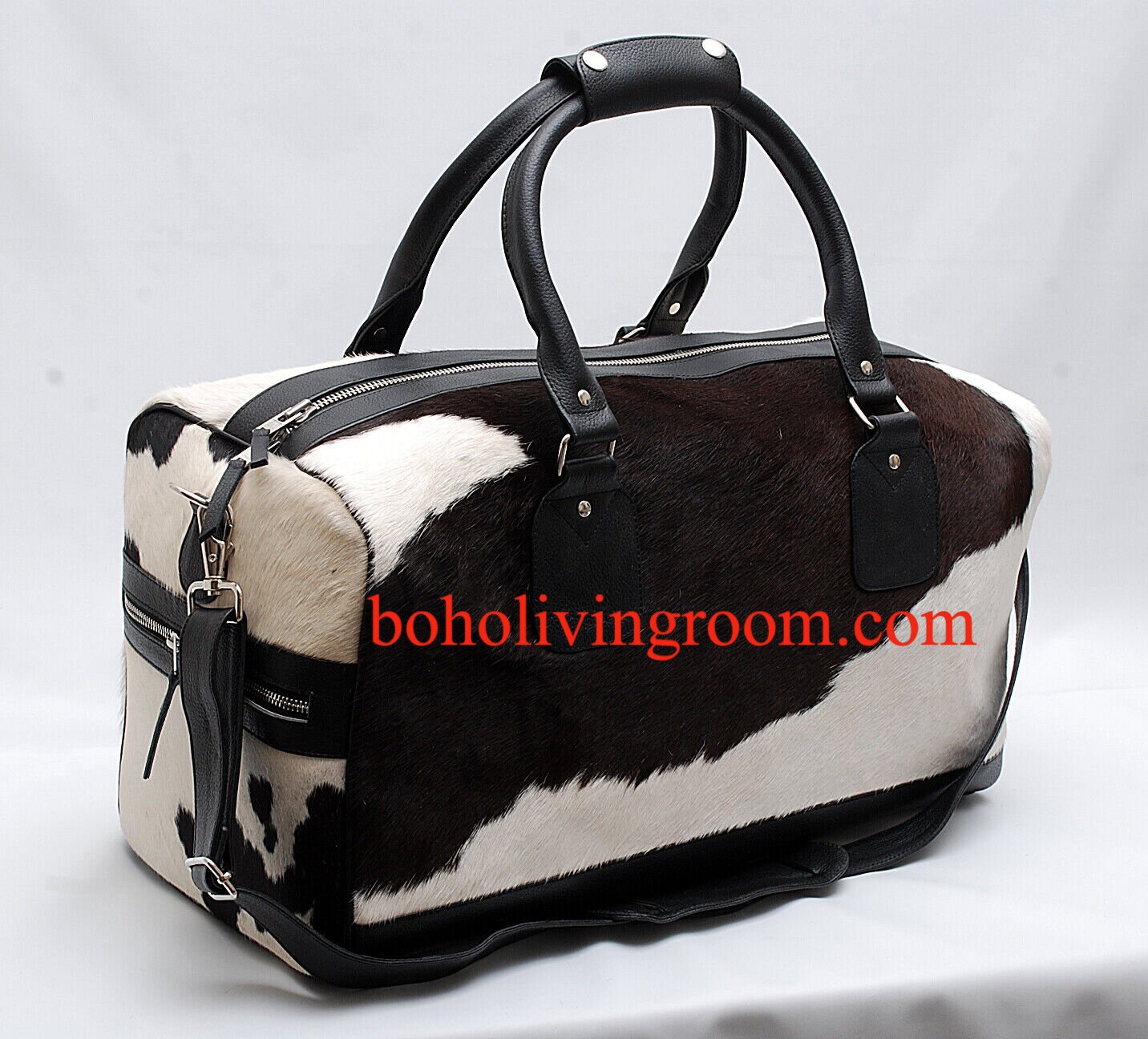 Natural Hair On Cowhide Duffel Bag Black White