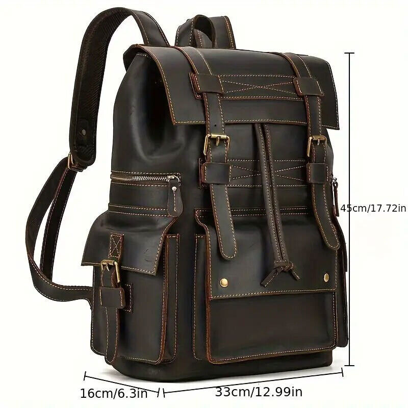 Premium Crazy Horse Leather Backpack Large Capacity