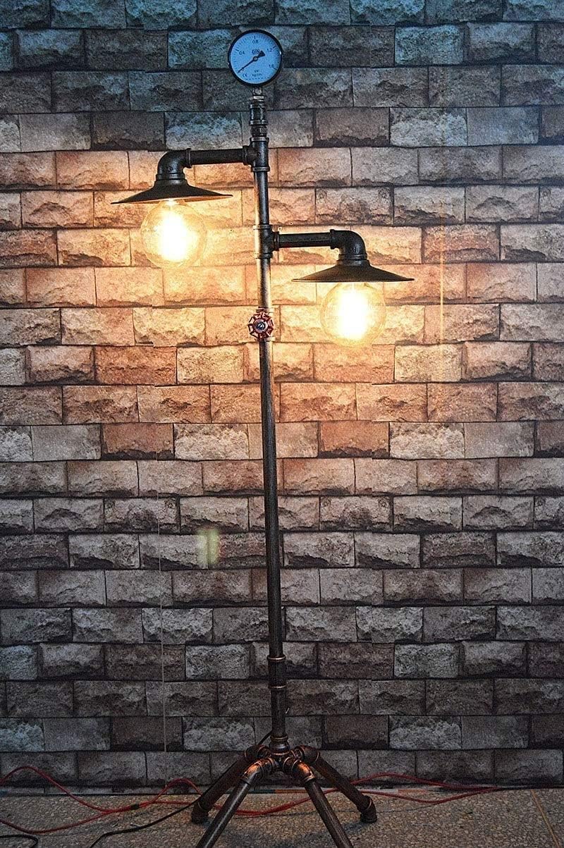 Industrial steampunk copper water pipe floor lamp