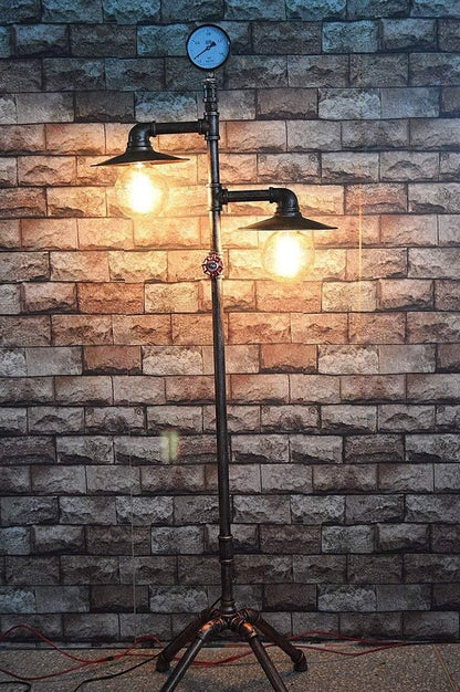 Industrial steampunk copper water pipe floor lamp