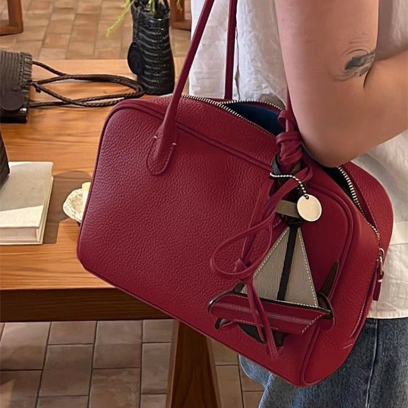 Women’s Leather Boston Pillow Shoulder Handbag