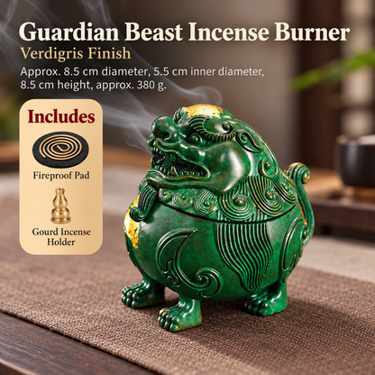 Incense Burner in Antique Brass Lion Design with Sculpted Lid
