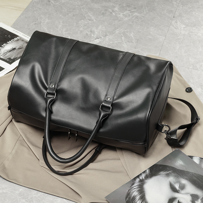 New Unisex Black Leather Travel Weekender Bag