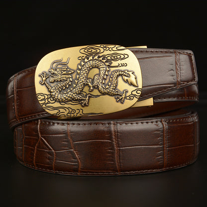 Men’s Leather Belt with 3D Dragon Buckle