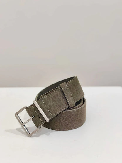 women suede leather wide belt with silver buckle green