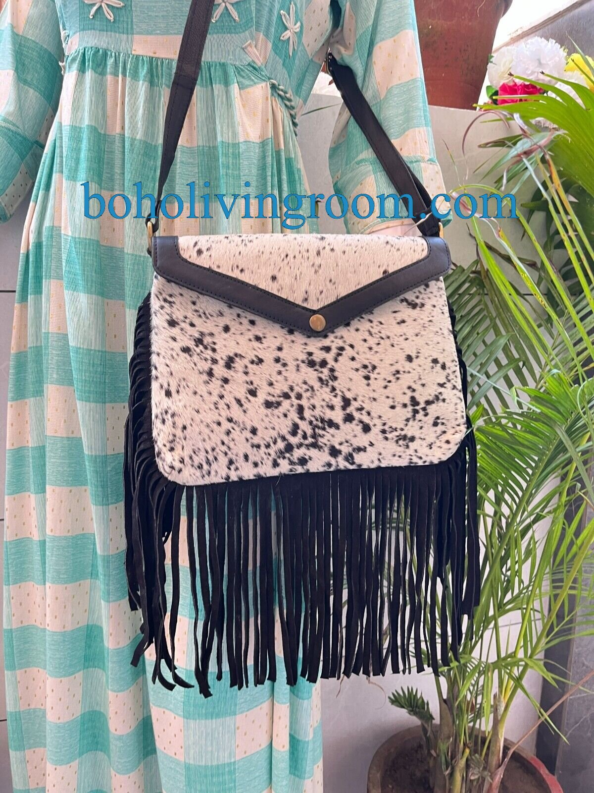 Spotted Hair On Cowhide Crossbody Hippie Bags