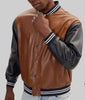 men varsity leather jacket brown black