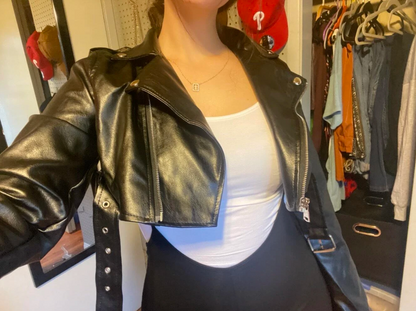 Genuine Leather Women Crop Moto Jacket