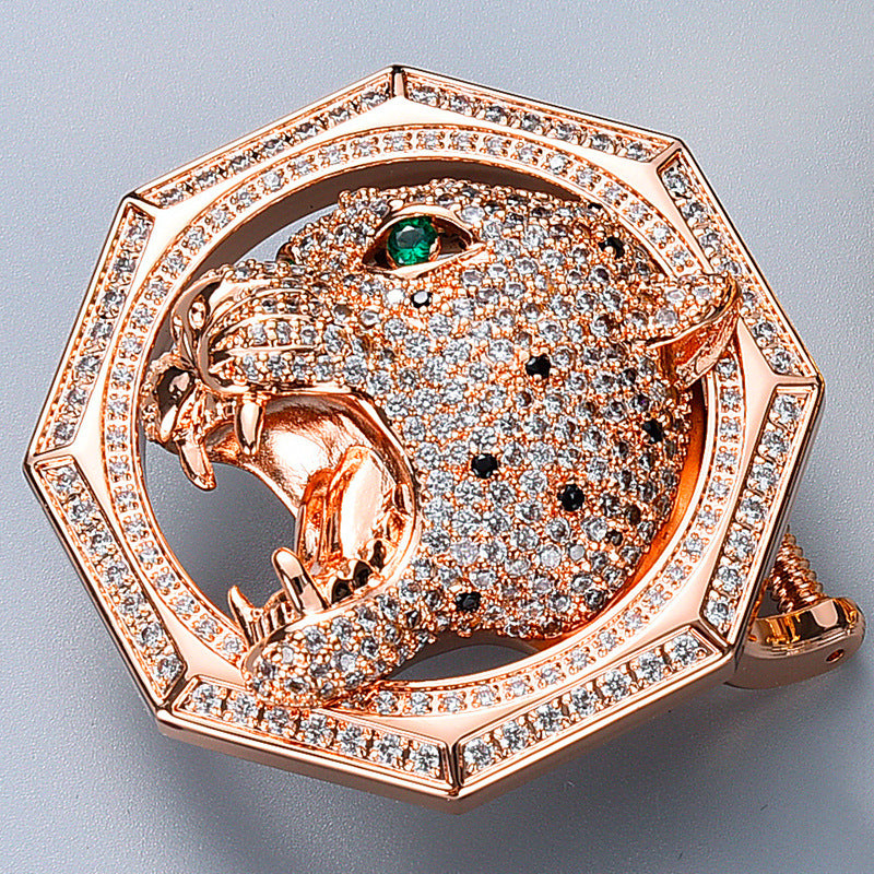 Animal Head Belt Buckle with Rhinestones and Stainless Steel Frame