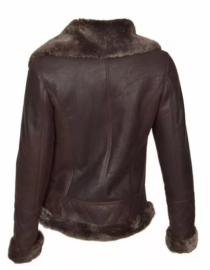 Women's Brown Genuine Leather Jacket B3 Bomber