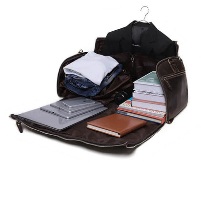 Leather Duffle Garment Bag with Shoe Pocket