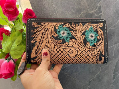 Tooled Leather Embossed Clutch Purse