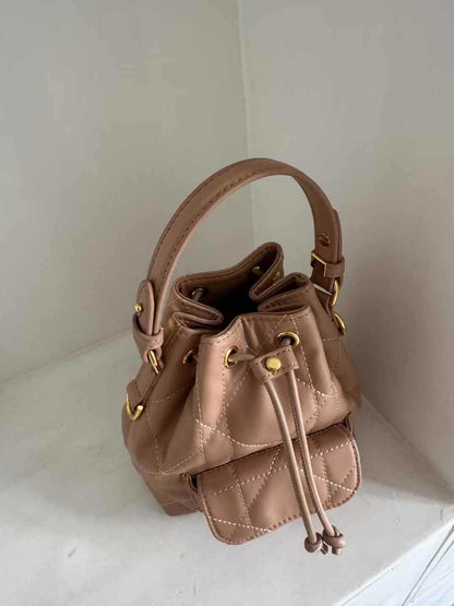 Small Quilted Leather Bucket Shoulder Bag for Women