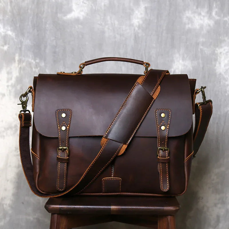 Leather messenger bag briefcase for men 1