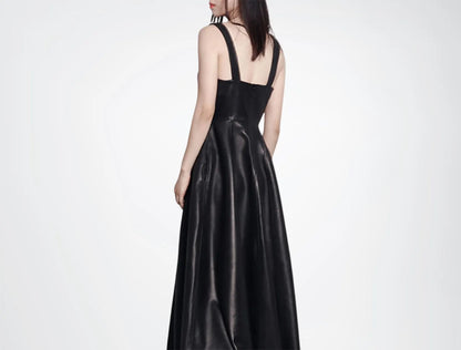 long sleeveless leather dress