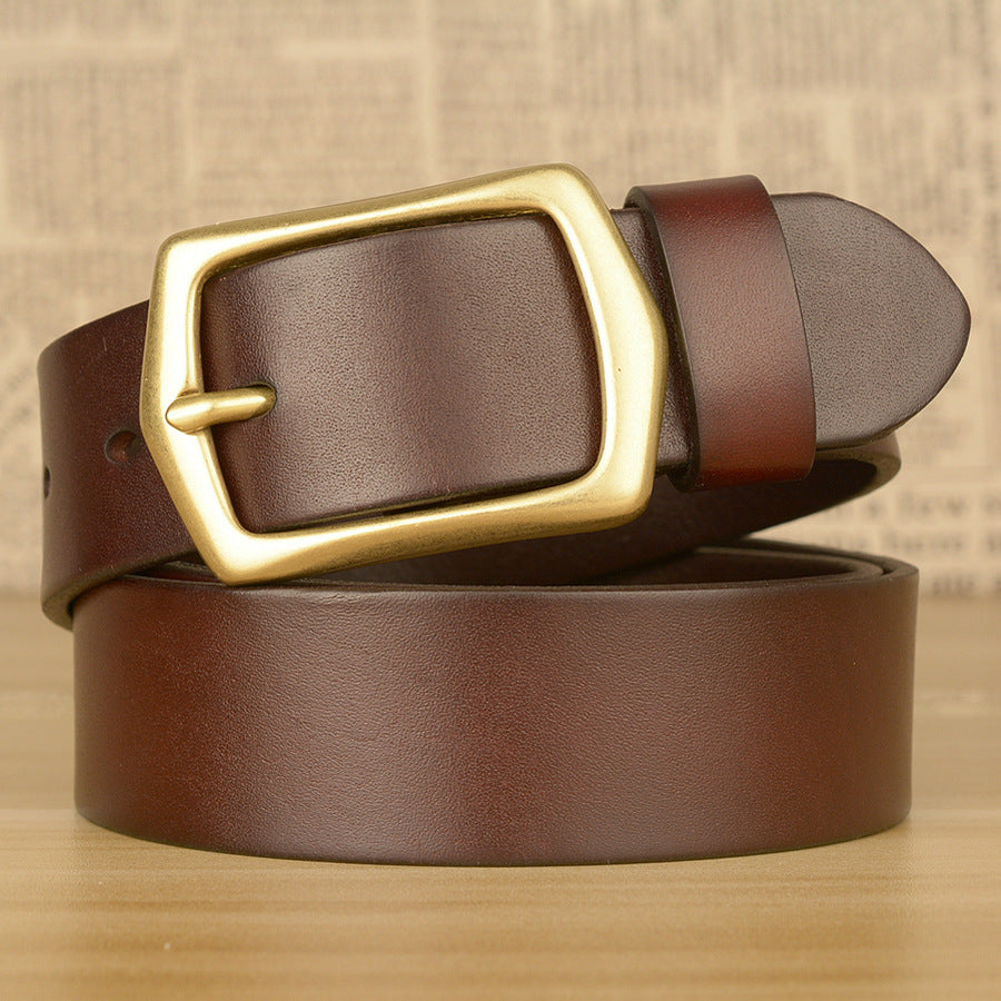 Men’s Top-Grain Cowhide Belt with Solid Copper Buckle
