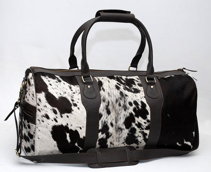 Black White Cow Fur Overnight Bag