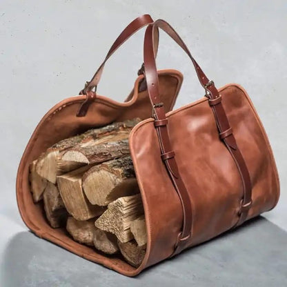 Leather Firewood Carrier with Handles