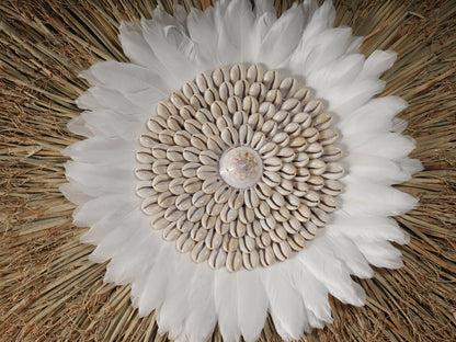 Raffia Grass Sea Shell And Feather Wall Decor