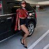 Red Cropped Faux Leather Jacket for Women