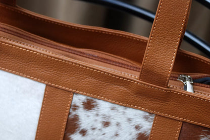 Brown White Cowhide Leather Shoulder Bag