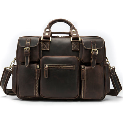 Genuine Leather Black Travel Messenger Bag for Men