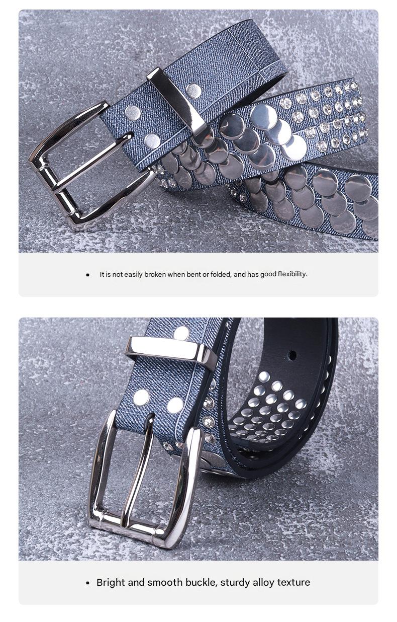 Women punk rhinestone stud faux leather belt