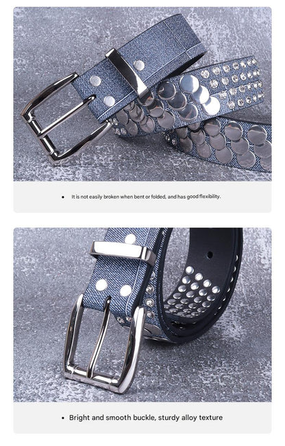 Women punk rhinestone stud faux leather belt