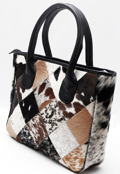 Large Cowhide Tote Purse Patchwork Pattern