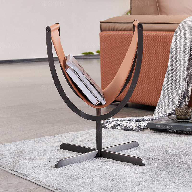 Saddle leather u shaped magazine side table