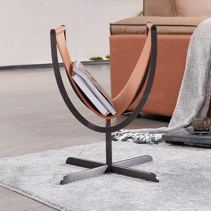 Saddle leather u shaped magazine side table