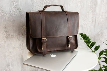 Men leather briefcase bag backpack